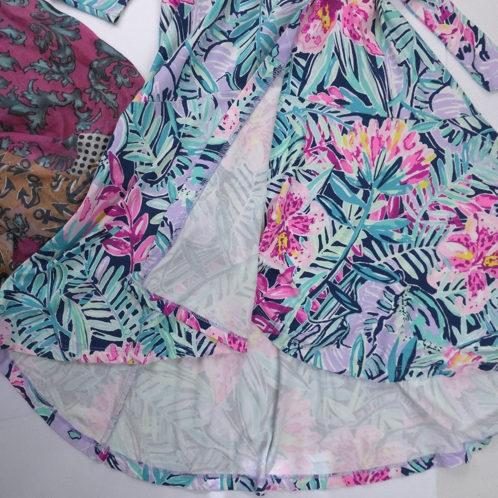 Lilly Pulitzer Blue Pink Floral Wrap Dress Sz Xs - Picture 5 of 11